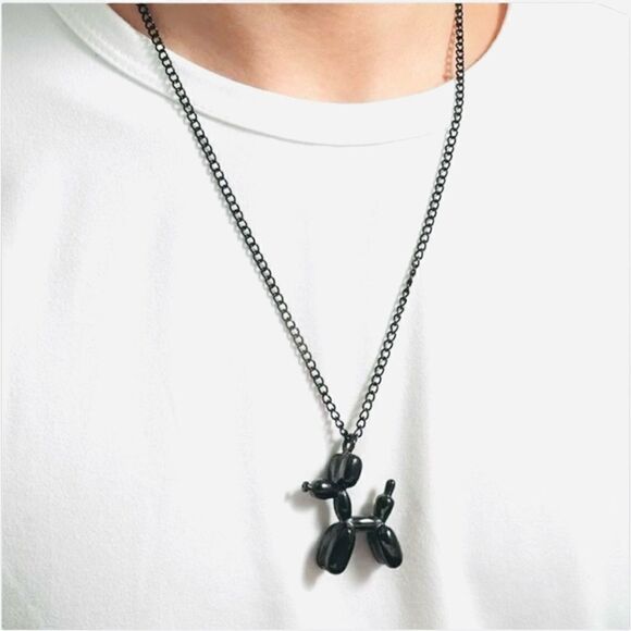 Black Balloon Dog Shape Pendant Necklace - Picture 1 of 6
